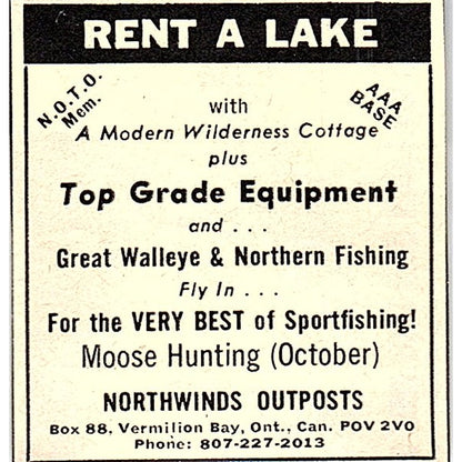 Rent a Lake Northwinds Outposts Vermillion Bay Ontario Canada 1977 Ad AF6-M3