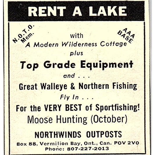 Rent a Lake Northwinds Outposts Vermillion Bay Ontario Canada 1977 Ad AF6-M3
