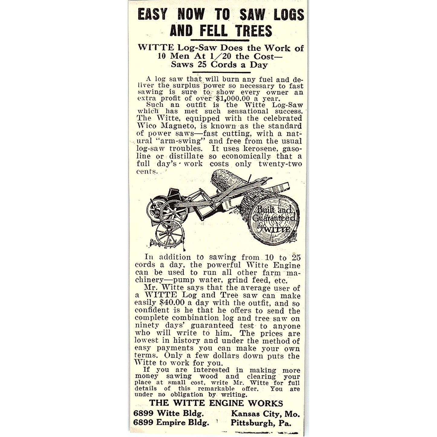 The Witte Engine Works Witte Log-Saw Kansas City Pittsburgh 1924 Ad AG3-H2
