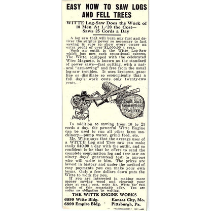 The Witte Engine Works Witte Log-Saw Kansas City Pittsburgh 1924 Ad AG3-H2