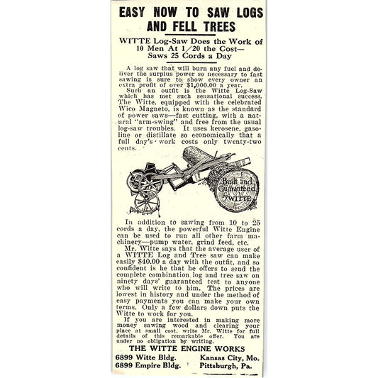 The Witte Engine Works Witte Log-Saw Kansas City Pittsburgh 1924 Ad AG3-H2
