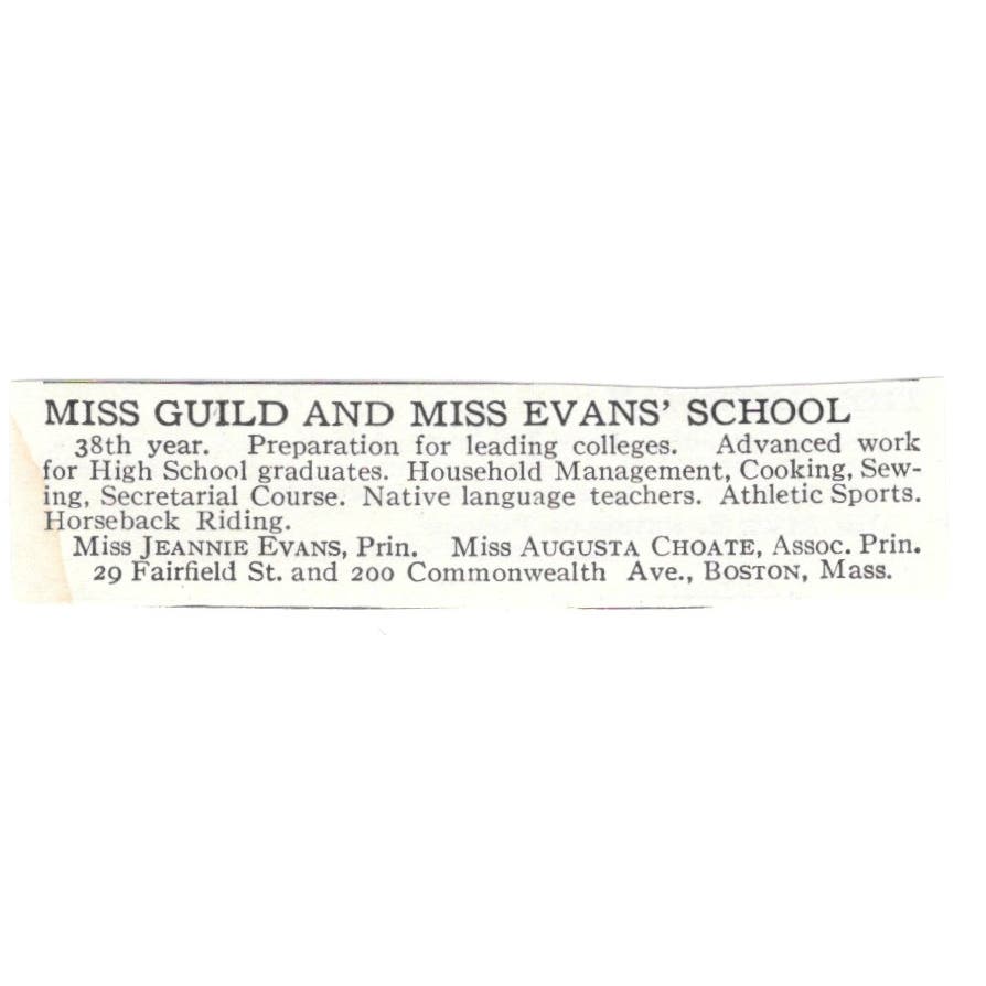 Mis Guild & Evans' School Boston c1918 Original Magazine Advertisement AE5-SA9