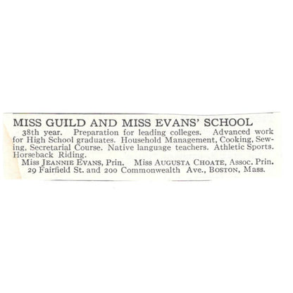 Mis Guild & Evans' School Boston c1918 Original Magazine Advertisement AE5-SA9
