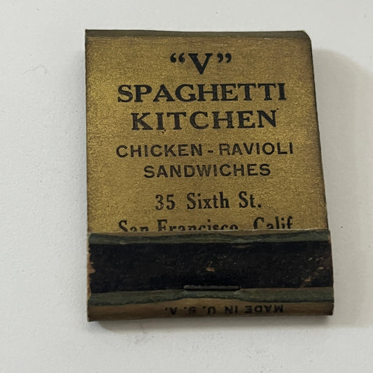 V Spaghetti Kitchen 35 Sixth St San Francisco CA Vtg Matchbook Cover TB8-MB-8