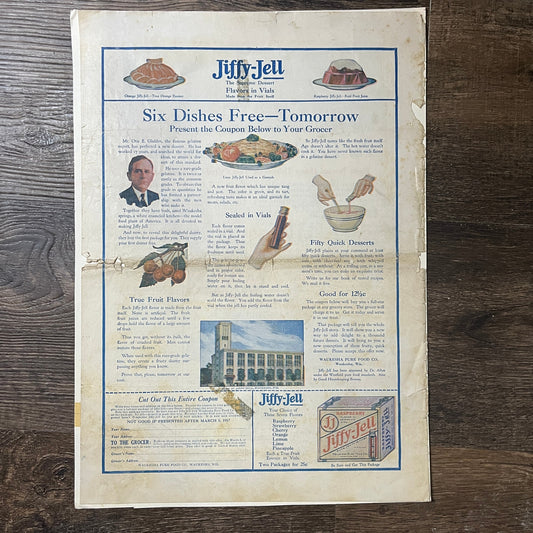 c1920 Jiffy-Jell The Supreme Dessert Gelatin Vintage Magazine Ad 11x14 V9