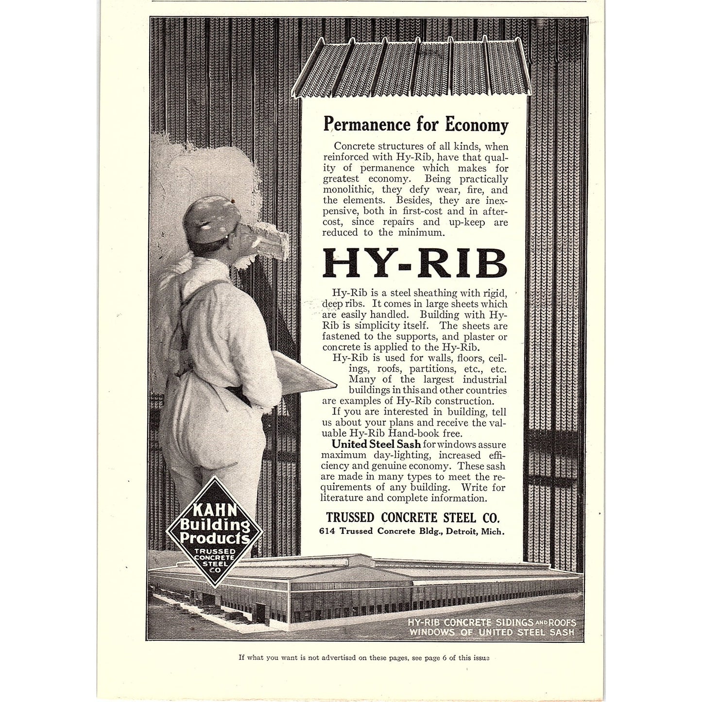 Hy-Rib Steel Sheathing Trussed Concrete Steel MI Antique Magazine Ad 6.5x9 V4