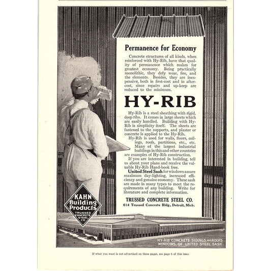 Hy-Rib Steel Sheathing Trussed Concrete Steel MI Antique Magazine Ad 6.5x9 V4