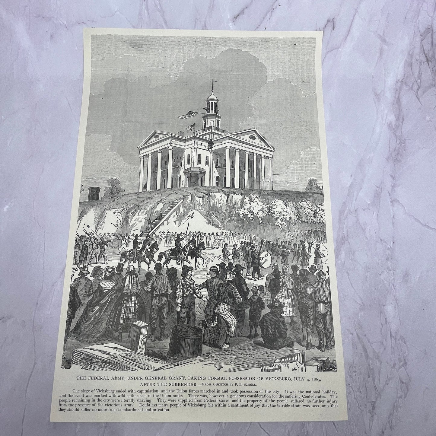 Grant's Army Takes Possession of Vicksburg After Surrender 1890s Engraving V14-6