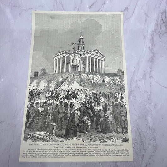 Grant's Army Takes Possession of Vicksburg After Surrender 1890s Engraving V14-6