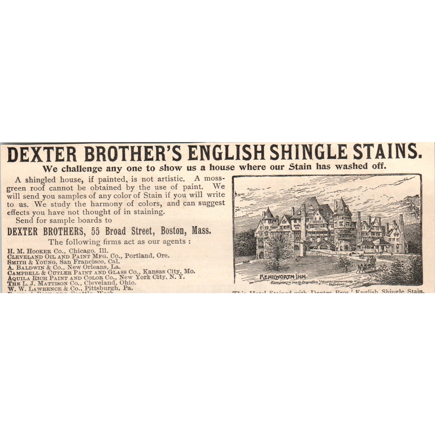Dexter Brother's English Shingle Stains Boston MA 1892 Magazine Ad AK6-H1