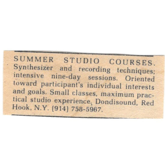 Summer Studio Courses Dondisound Red Hook NY - 1/2x2 1974 Ad AF6-S7