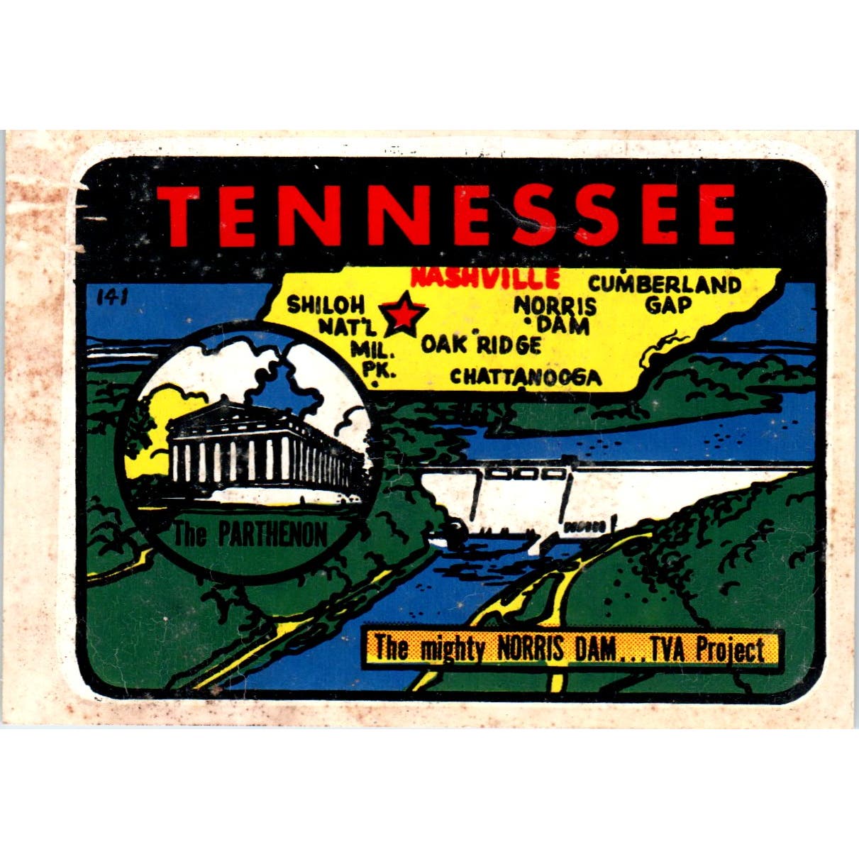 Vintage Tennessee Travel Sticker Decal Unused 3x4 in Bag AE7