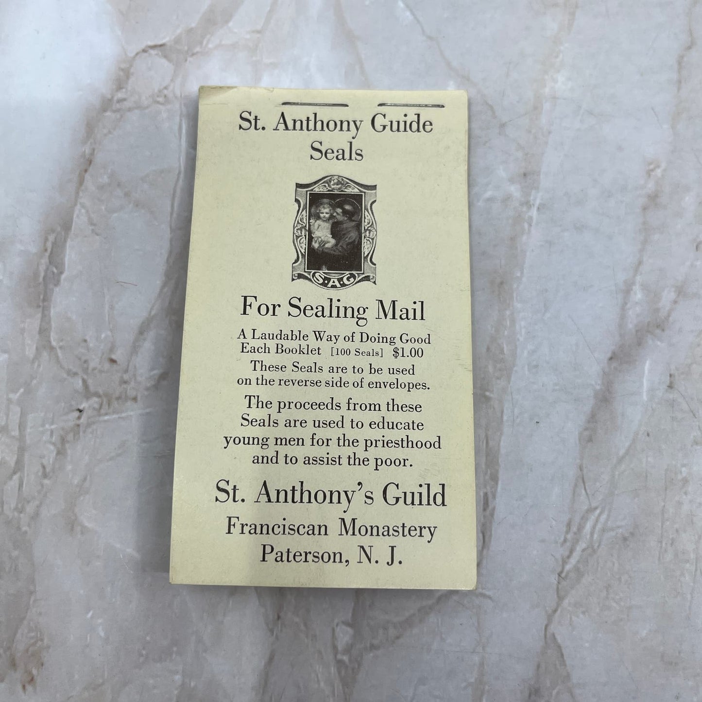 Vintage Book of St. Anthony Guide Seals For Sealing Mail Paterson NJ TI8-S6