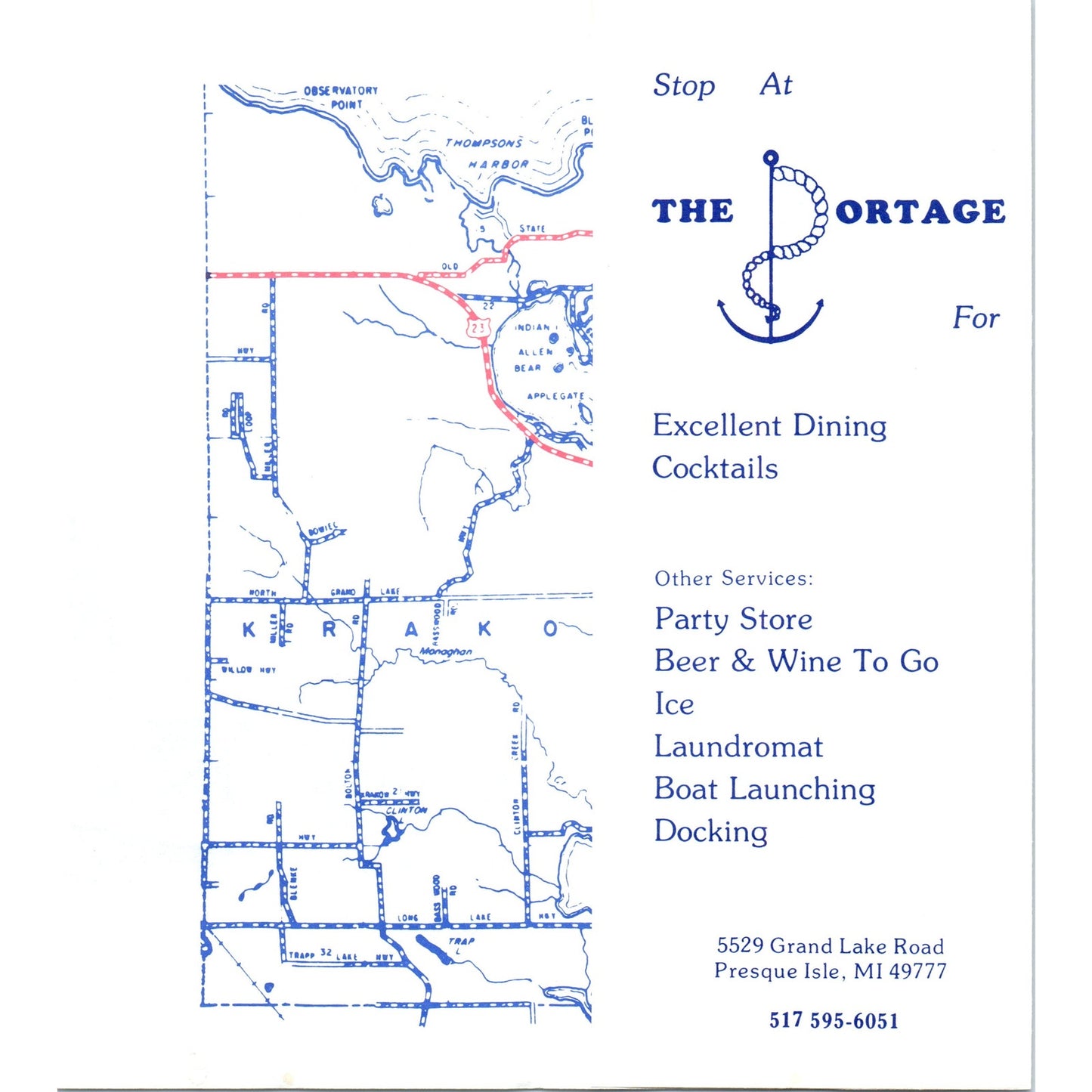 Vintage Presque Isle Harbor MI Fold Out Map & Brochure TF4-B3