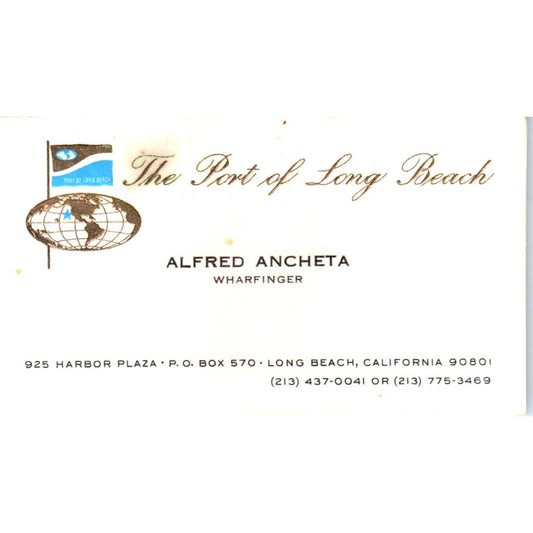 Alfred Ancheta Wharfinger Port of Long Beach CA Vintage Business Card SD4-B2
