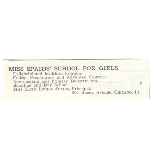 Miss Spaids School for Girls Chicago c1918 Original Advertisement AE5-SA4