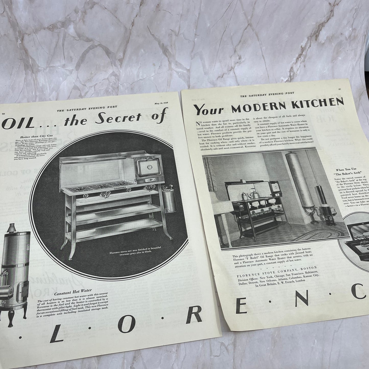 Florence Stove Co Boston 2 Pages 1928 Original Magazine Advertisement FL6-8