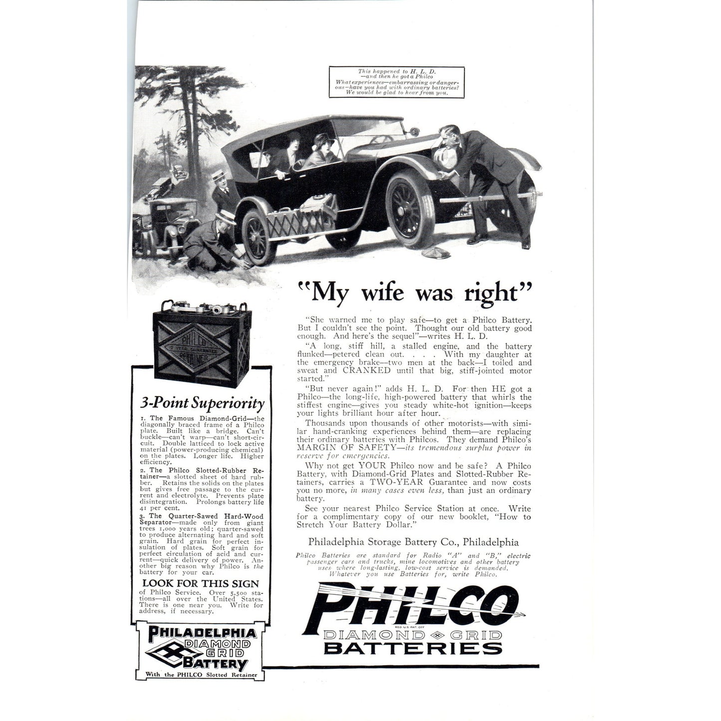 Philco Diamond Grid Batteries for Cars - Vintage Magazine Ad D18