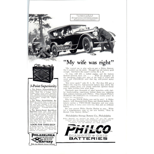 Philco Diamond Grid Batteries for Cars - Vintage Magazine Ad D18