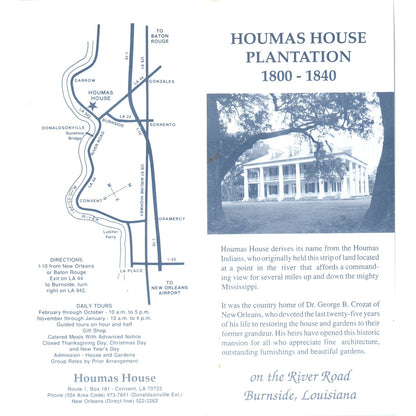 Vintage Houmas House Plantation Burnside Louisiana Travel Brochure TF4-B2