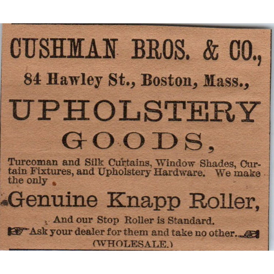 Cushman Bros. & Co Upholstery Boston 1886 Victorian Ad AB8-HT1
