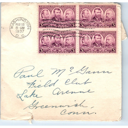 1937 Washington DC to Paul McGann Greenwich CT Postal Cover AB6-TZ