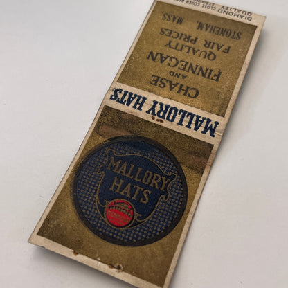 Mallory Hats Chase and Finnegan Stoneham MA Vintage Matchbook Cover TB8-MB-14