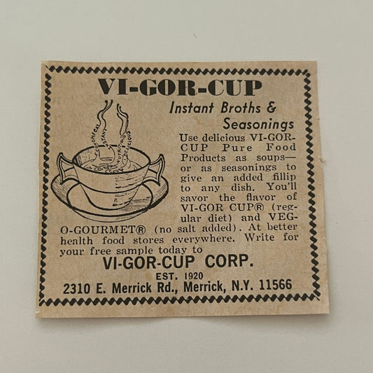 Vi-Gor-Cup Corp. Instant Broth & Seasonings Merrick NY 1971 Magazine Ad SAG4-S14