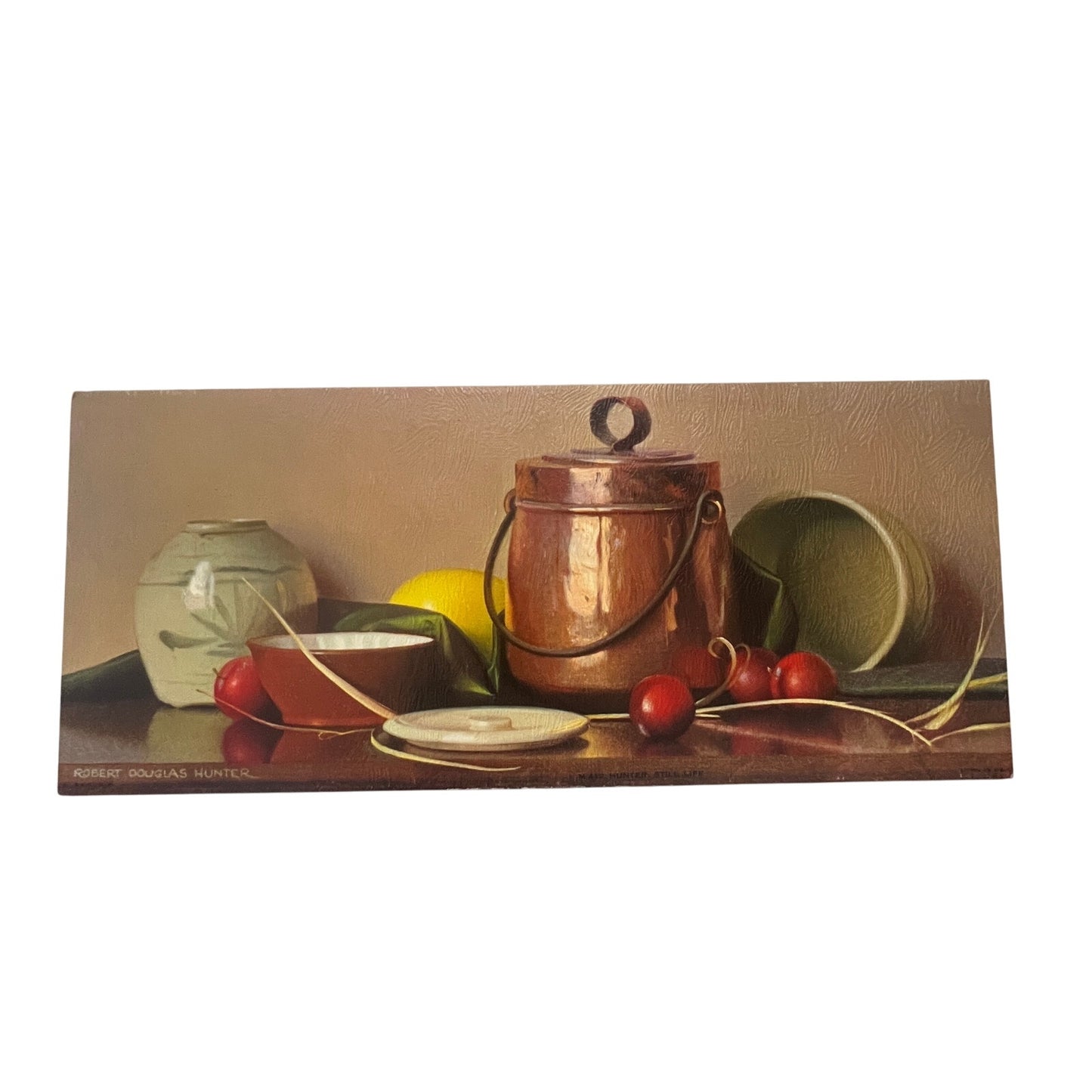 MCM Robert Douglas Hunter Fruit Still Life Lithograph 6x14" on Masonite TG2-OB