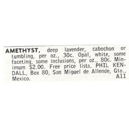 Phil Kendall Lapidary Amethyst San Miguel de Allende Gto Mexico 1964 Ad AB6-LJS3