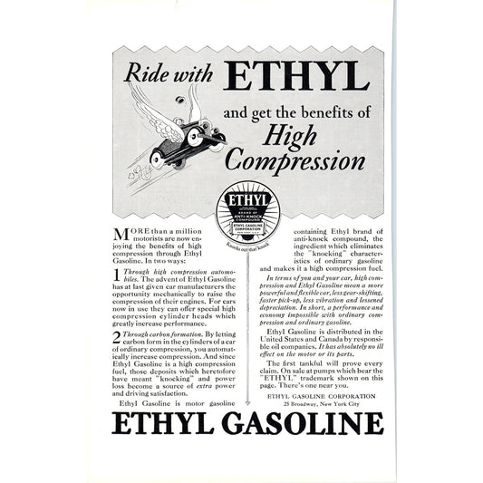 Ethyl Gasoline - Ride With Ethyl High Compression - Vintage Magazine Ad D18