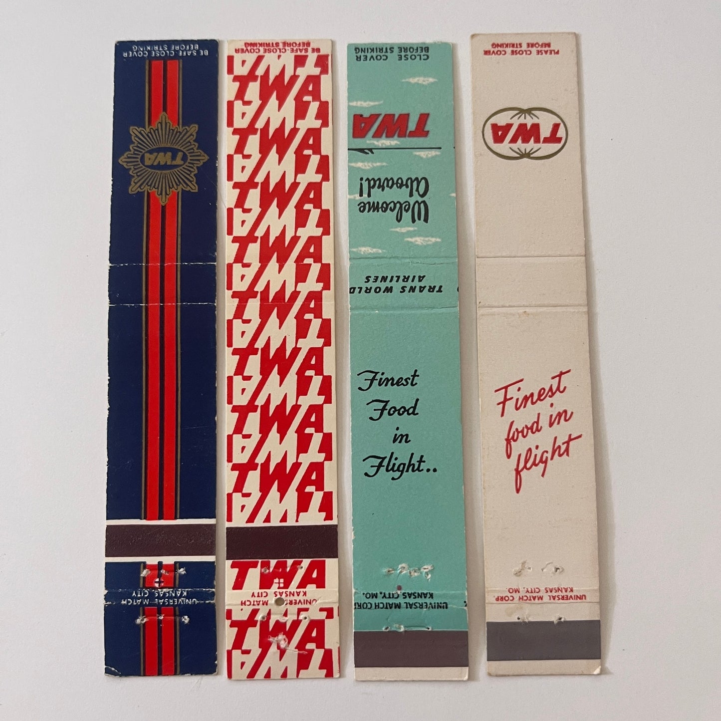 Lot of 4 Vintage TWA Airline Slim Matchcovers Vintage Matchbook TB6-MB2-9