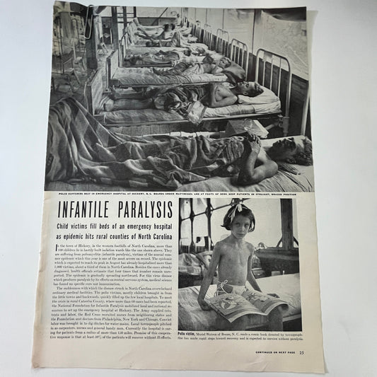Infantile Paralysis Polio Hickory NC 2 Pages 1940s WWII Era Article V29-5