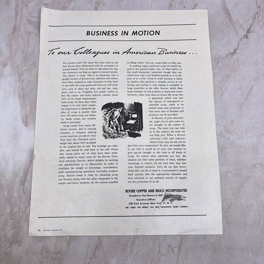 Revere Copper and Brass Incorporated New York 1951 Magazine Ad FL6-10