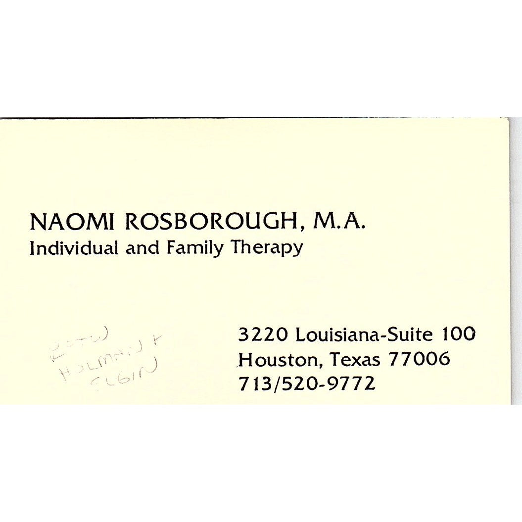 Naomi Rosborough MA Therapy Houston Vintage Business Card SD9-B7