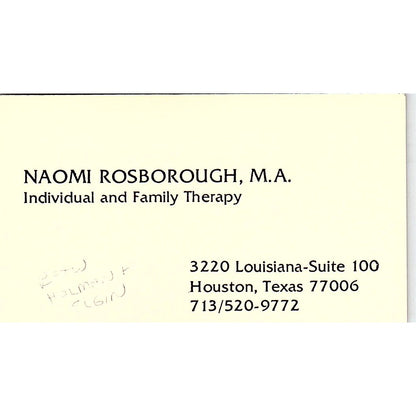 Naomi Rosborough MA Therapy Houston Vintage Business Card SD9-B7