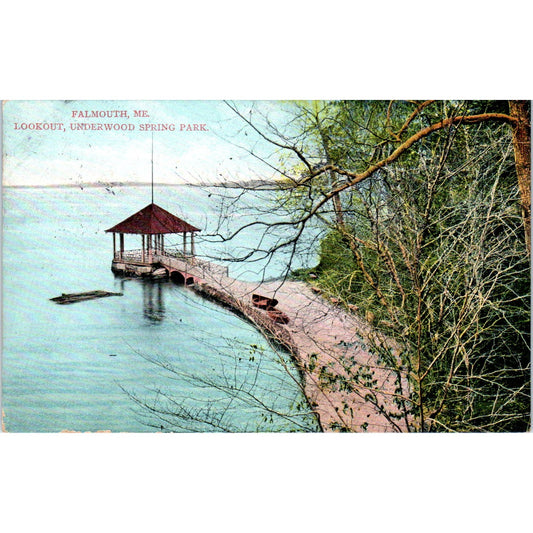 c1910 Lookout Underwood Spring Park Falmouth Maine Original Postcard PC10