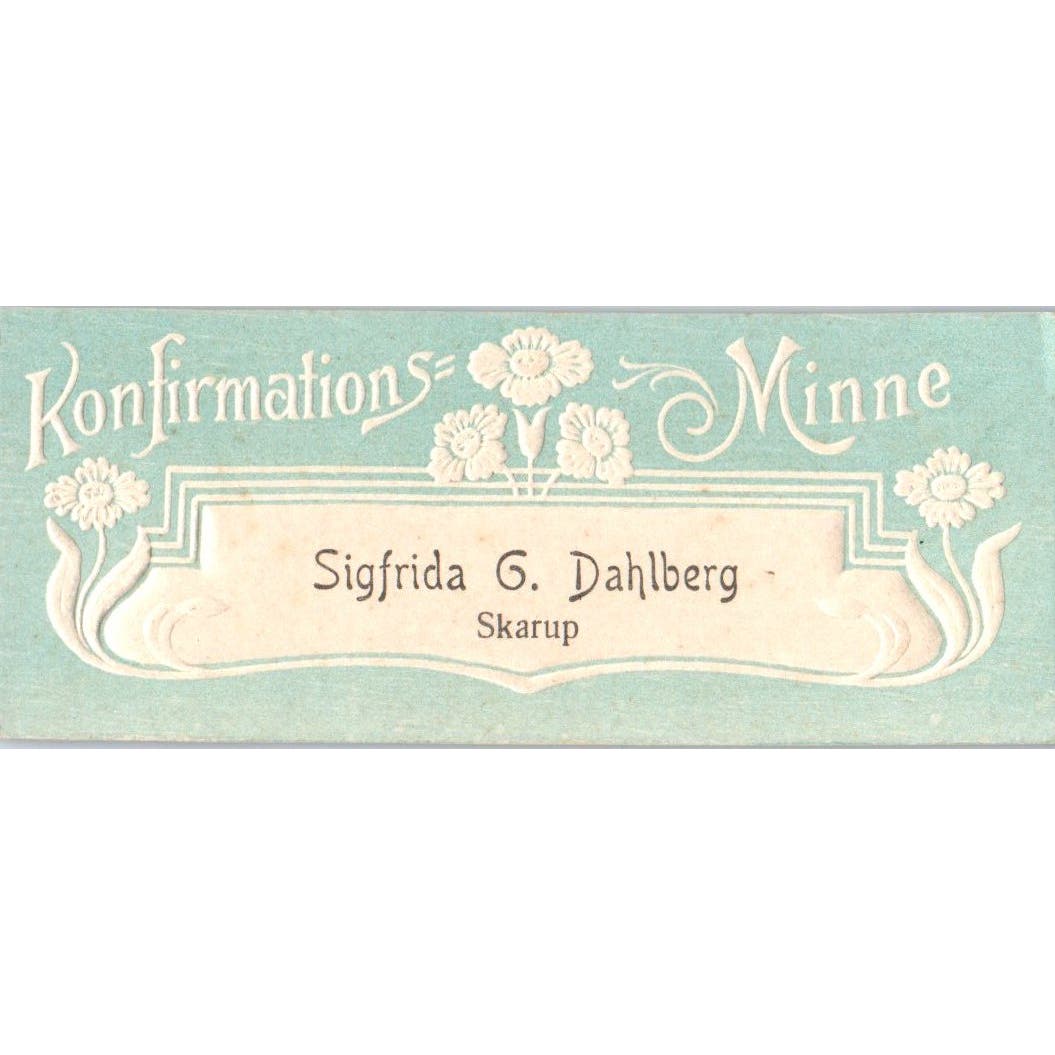 Sigfrida G Dahlberg Skarup Konfirmations Minne Embossed Swedish Calling Card AE2