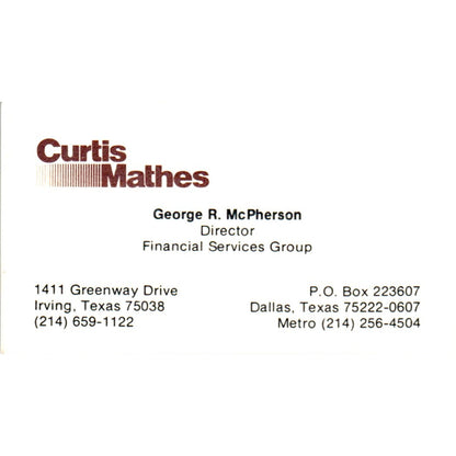 George R. McPherson Curtis Mathes Irving TX Vintage Business Card SD8-B4