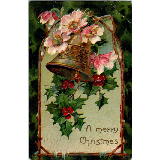 1907 Christmas Bells Holly Utica New York Vintage Postcard PD1