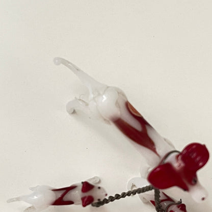 1950's Hand Blown Art Glass Dog With 2 Puppies on Chain 3" Japan SB2