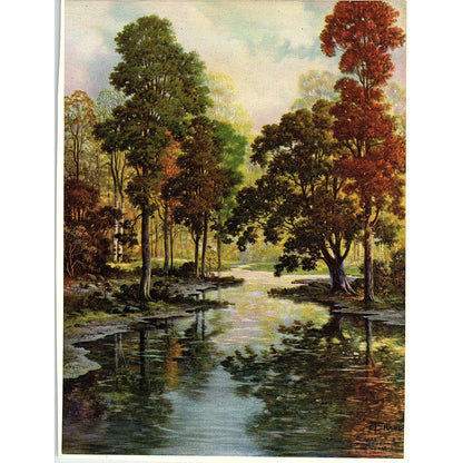 1940s Lithograph Thomas Crane Forest Stream Vintage Art Print 6x8" V17