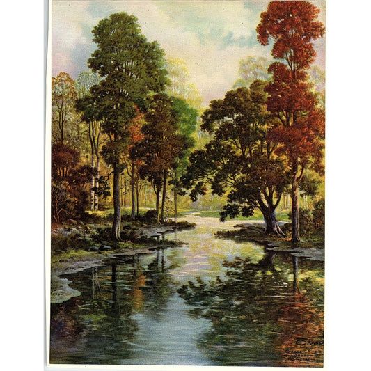 1940s Lithograph Thomas Crane Forest Stream Vintage Art Print 6x8" V17