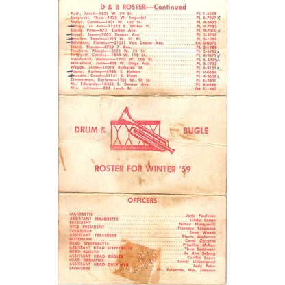 1959 George Washington High School Los Angeles CA Drum & Bugle Winter Roster AB9