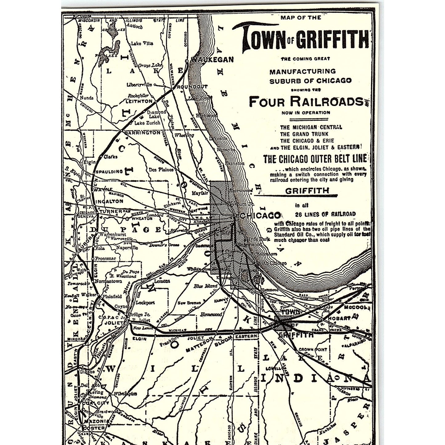 Map of Town of Griffith Manufacturing Suburb of Chicago 1892 Ad AG2-7