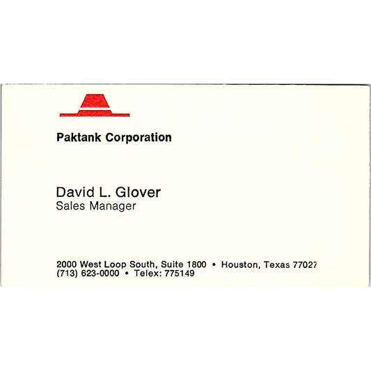 Paktank Corporation David L Glover  Houston Texas Vintage Business Card SB4-B9