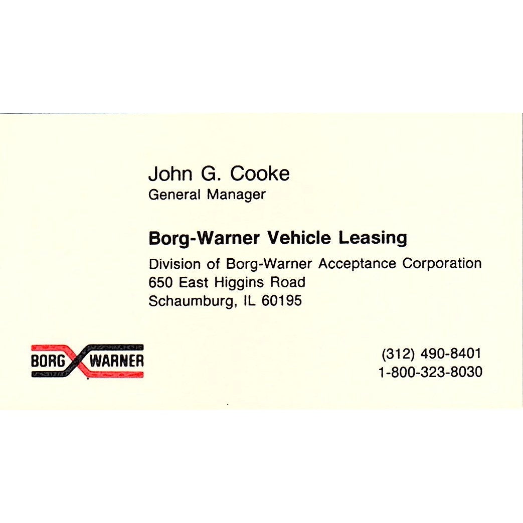 John G Cooke Borg-Warner Schaumburg IL Vintage Business Card SC9-B13