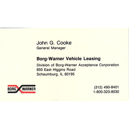John G Cooke Borg-Warner Schaumburg IL Vintage Business Card SC9-B13