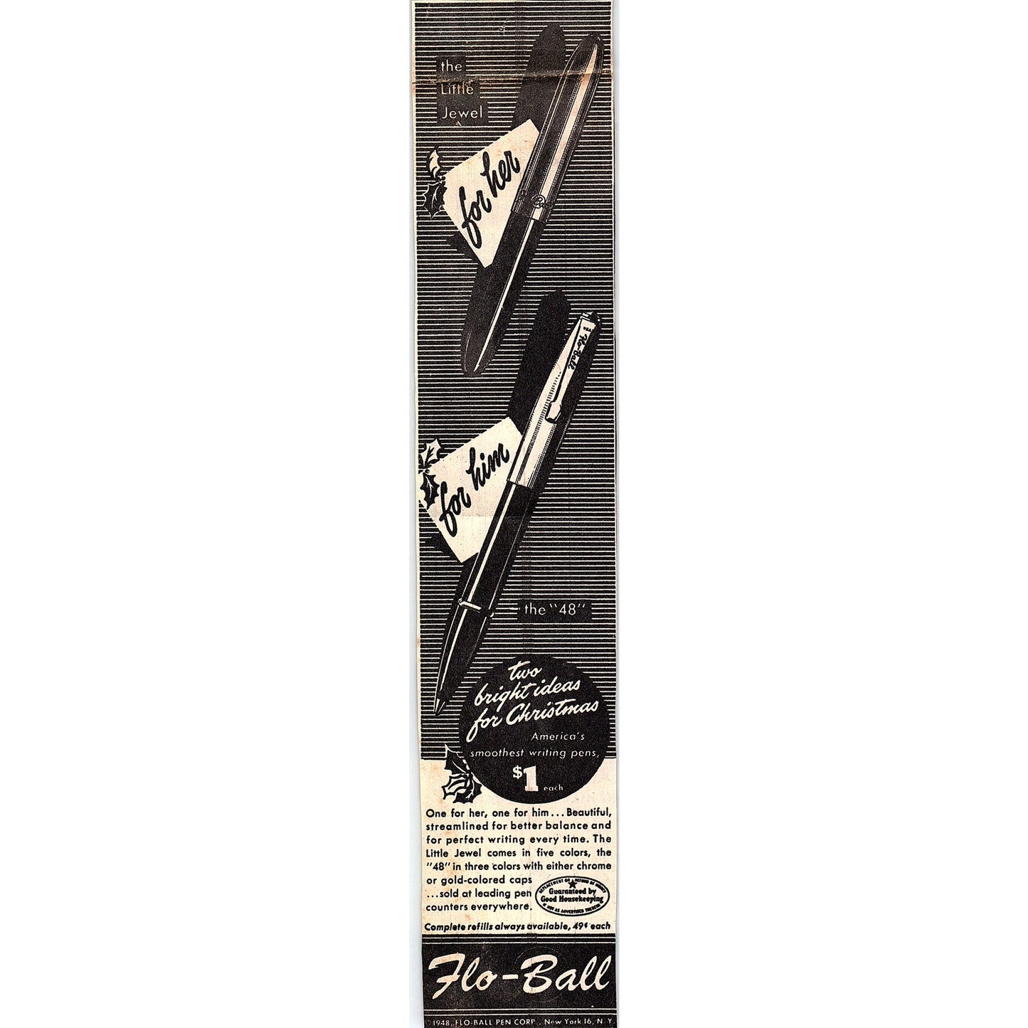 Flo-Ball Pen Corp Little Jewel Christmas New York NY 1948 Ad AG3-3
