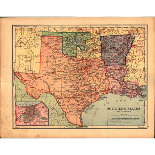Pacific States & Southern States Double Sided 1901 Map V14-1